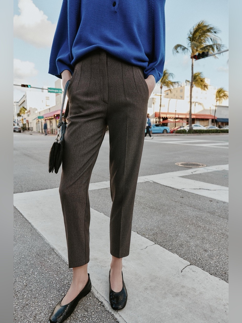 Zara High-Waist Tapered Women's Pants in Dark Brown - Picture 11 of 17